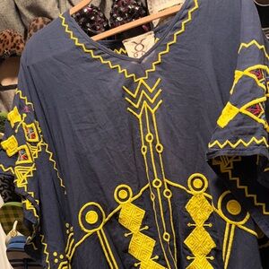 Embroidered Blue and Yellow Blouse